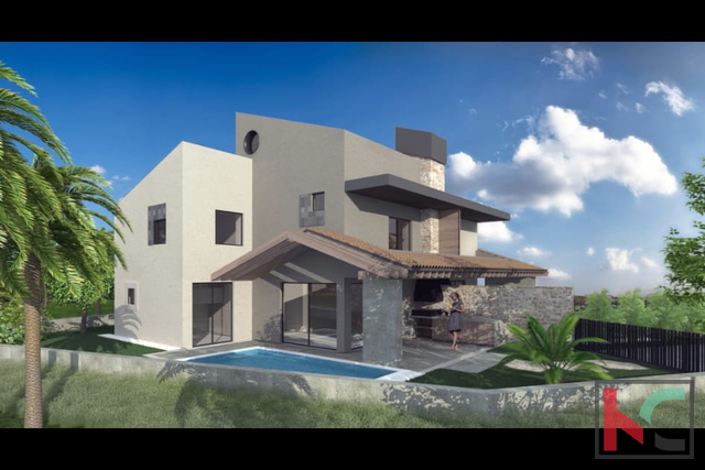 Pula, Veli Vrh, Villa under construction with a swimming pool and an open view of nature