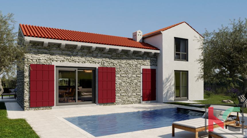 Istria, Svetvinčenat, house with pool 111m2 under construction, turnkey, #sale