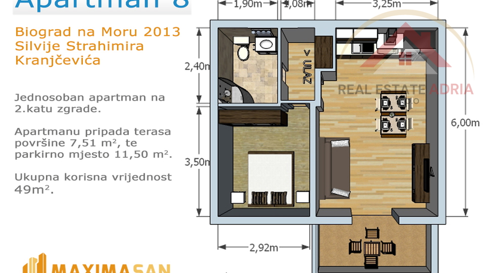 STAN U BIOGRADU NA MORU &ndash; 49 m&sup2; NETO&comma; 700 m OD PLA&Zcaron;E DRA&Zcaron;ICE