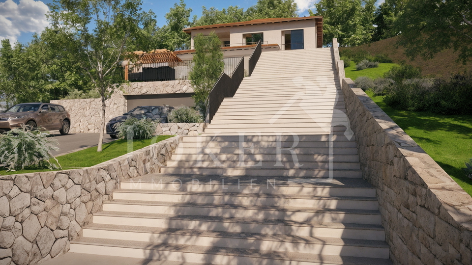 Građevinski teren u neposrednoj blizini centra Lovrana sa projektom i građevinskom dozvolom