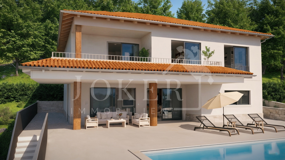 Građevinski teren u neposrednoj blizini centra Lovrana sa projektom i građevinskom dozvolom