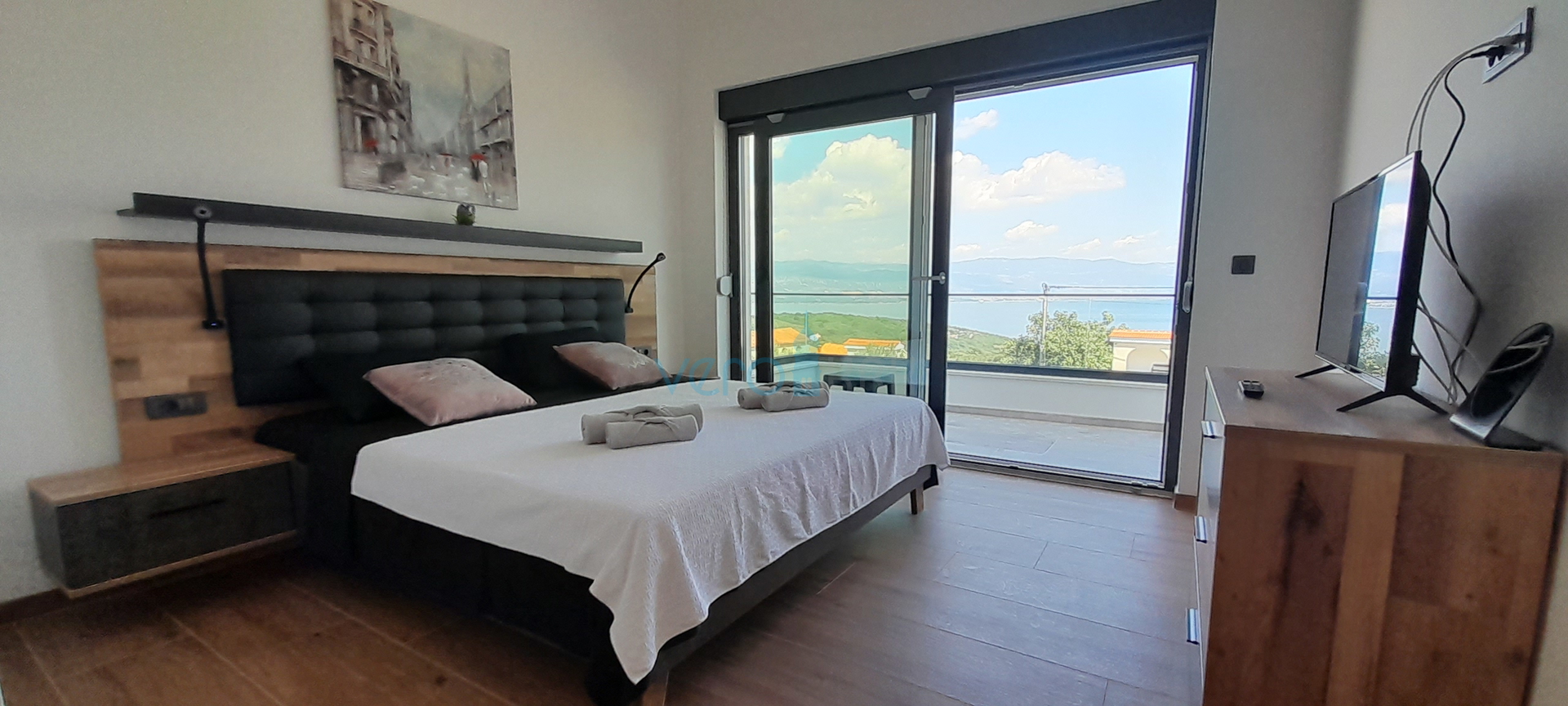 Vrbnik, okolica, dvojna kuća, novogradnja, pogled, bazen, prodaja