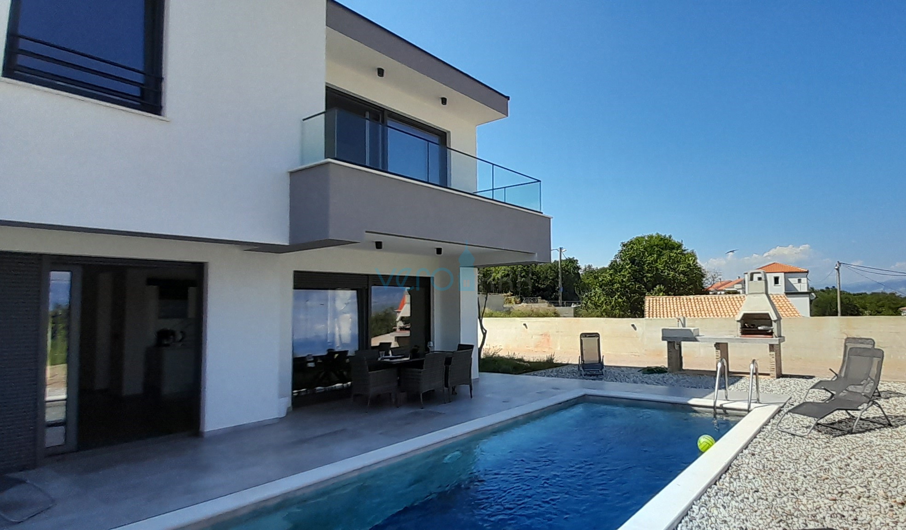 Vrbnik, okolica, dvojna kuća, novogradnja, pogled, bazen, prodaja