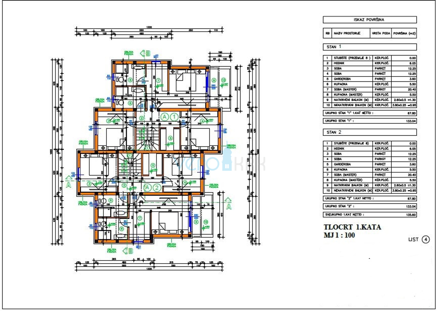 Vrbnik, okolica, dvojna kuća, novogradnja, pogled, bazen, prodaja