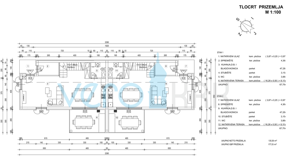 Krk, Linardići, teren 2048m2, projekt za resort, tri vile, prodaja