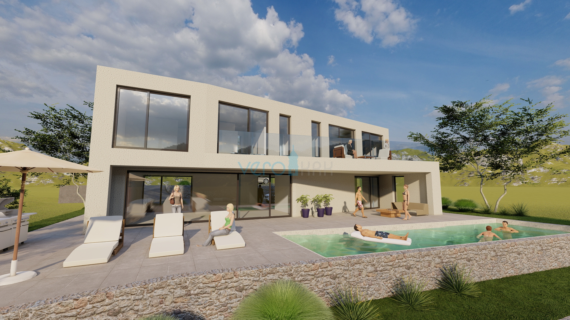 Krk city, nearby surroundings, ultra modern designer villa, pool, sea view, for sale