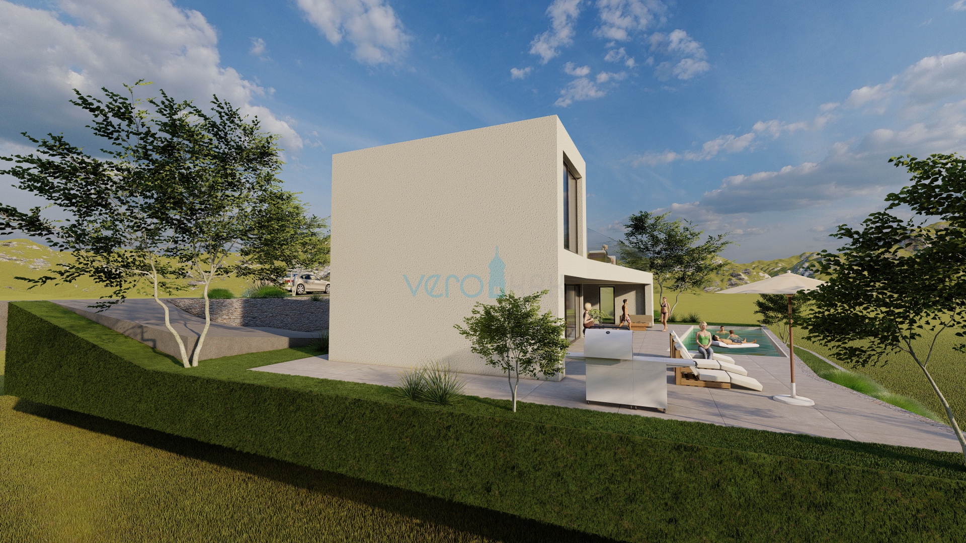Krk city, nearby surroundings, ultra modern designer villa, pool, sea view, for sale