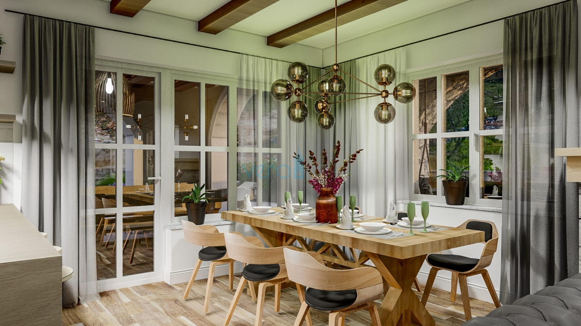 Grad Krk, okolica, nova kamena kuća sa bazenom i panoramskim pogledom na more, prodaja