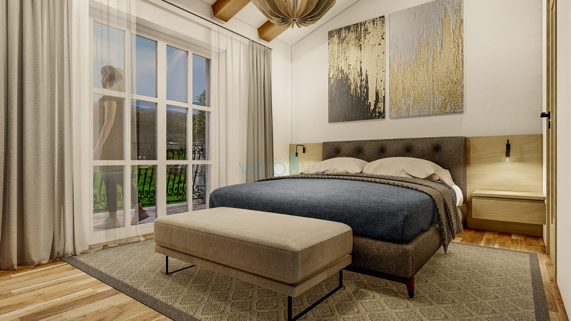 Grad Krk, okolica, nova kamena kuća sa bazenom i panoramskim pogledom na more, prodaja