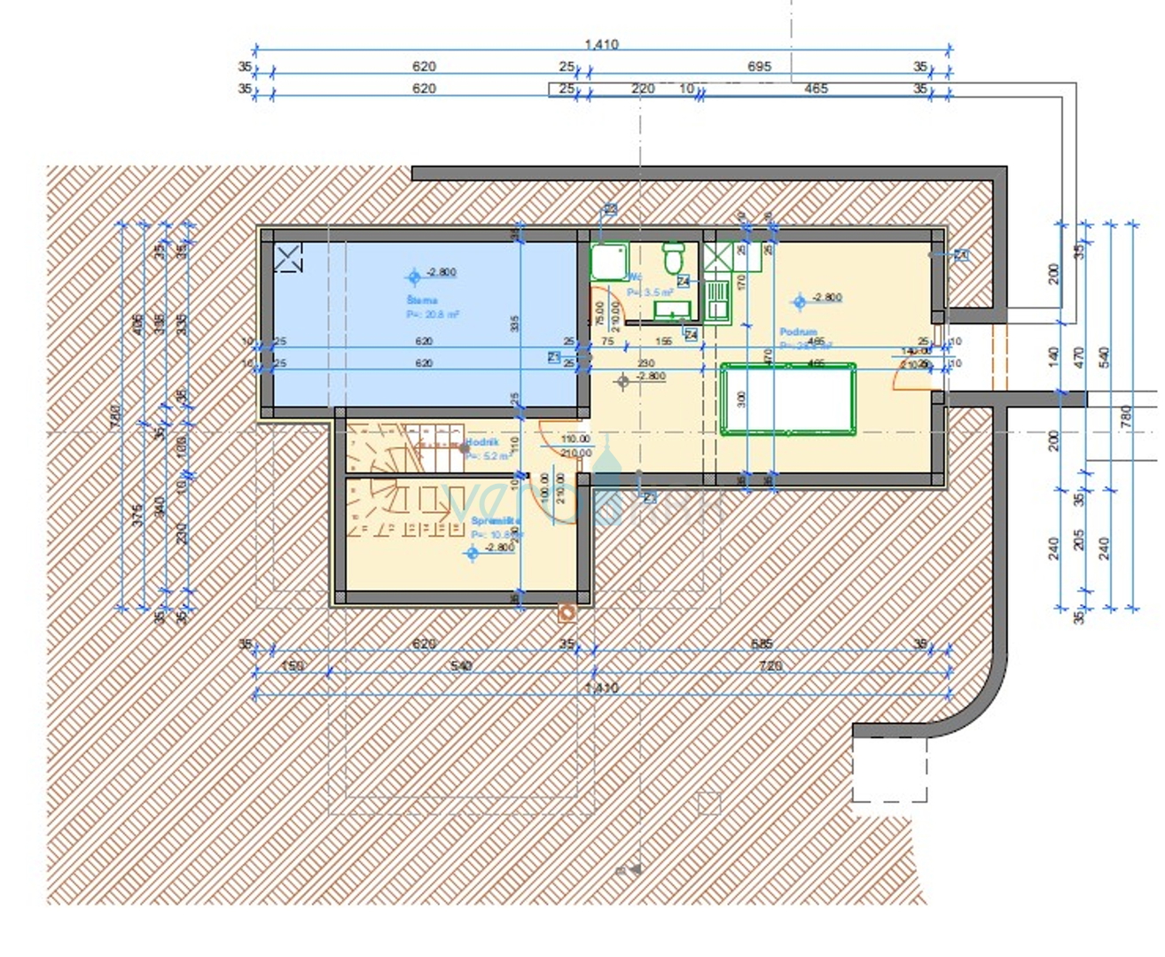 Krk, okolica, Samostojeća kuća 220m2 roh bau s pogledom na more, prodaja