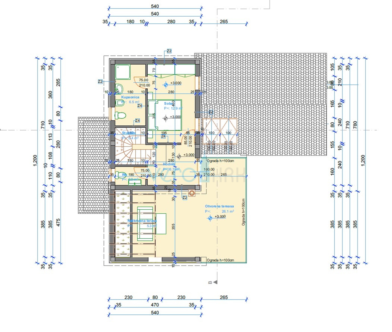 Krk, okolica, Samostojeća kuća 220m2 roh bau s pogledom na more, prodaja