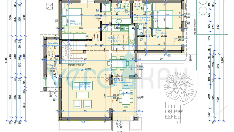 Krk, okolica, Samostojeća kuća 220m2 roh bau s pogledom na more, prodaja