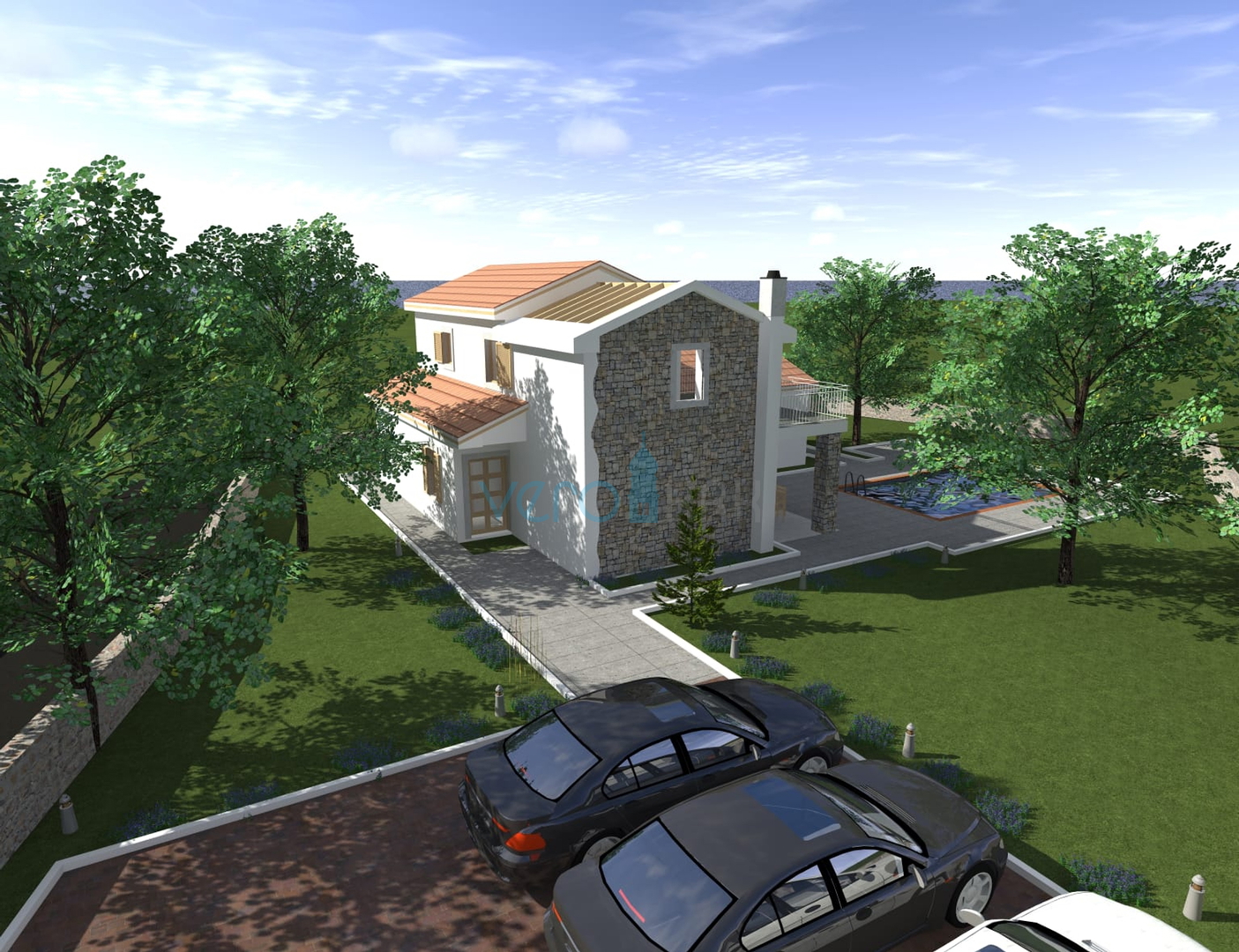 Krk, okolica, Samostojeća kuća 220m2 roh bau s pogledom na more, prodaja
