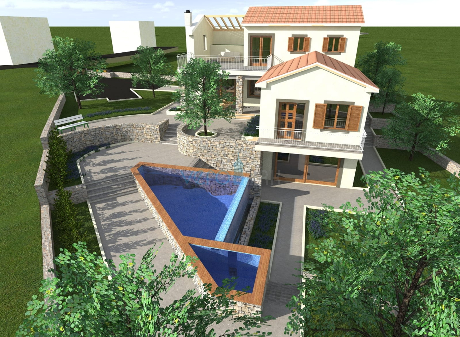 Krk, okolica, Samostojeća kuća 220m2 roh bau s pogledom na more, prodaja