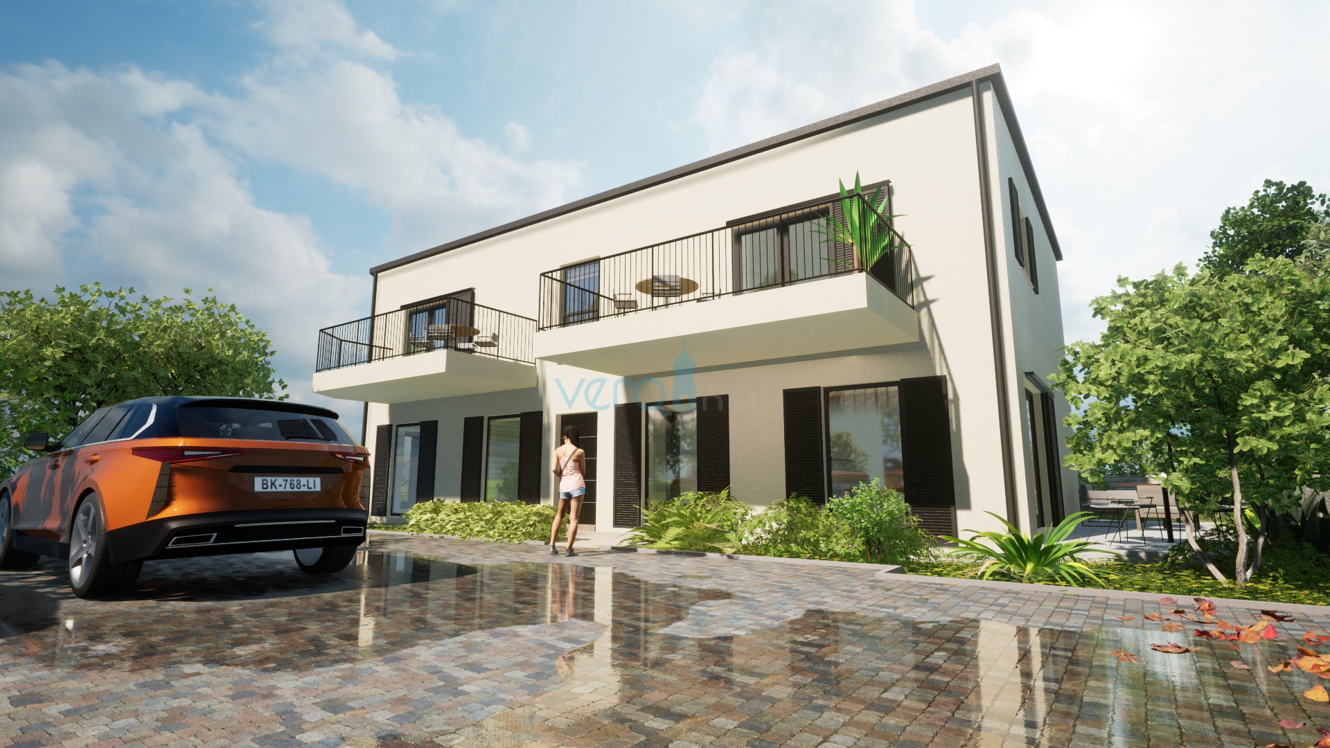 Island of Krk, Omišalj, 2-bedroom apartment on the ground floor with terraces and 2 parking spaces, new construction, sale