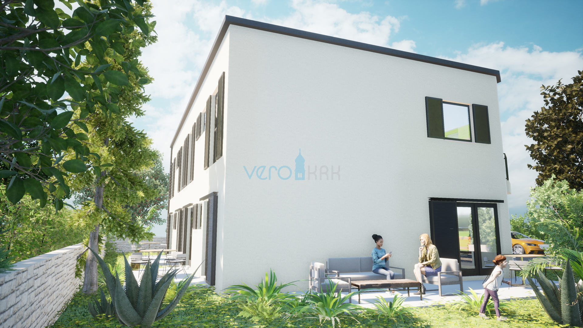 Island of Krk, Omišalj, 2-bedroom apartment on the ground floor with terraces and 2 parking spaces, new construction, sale