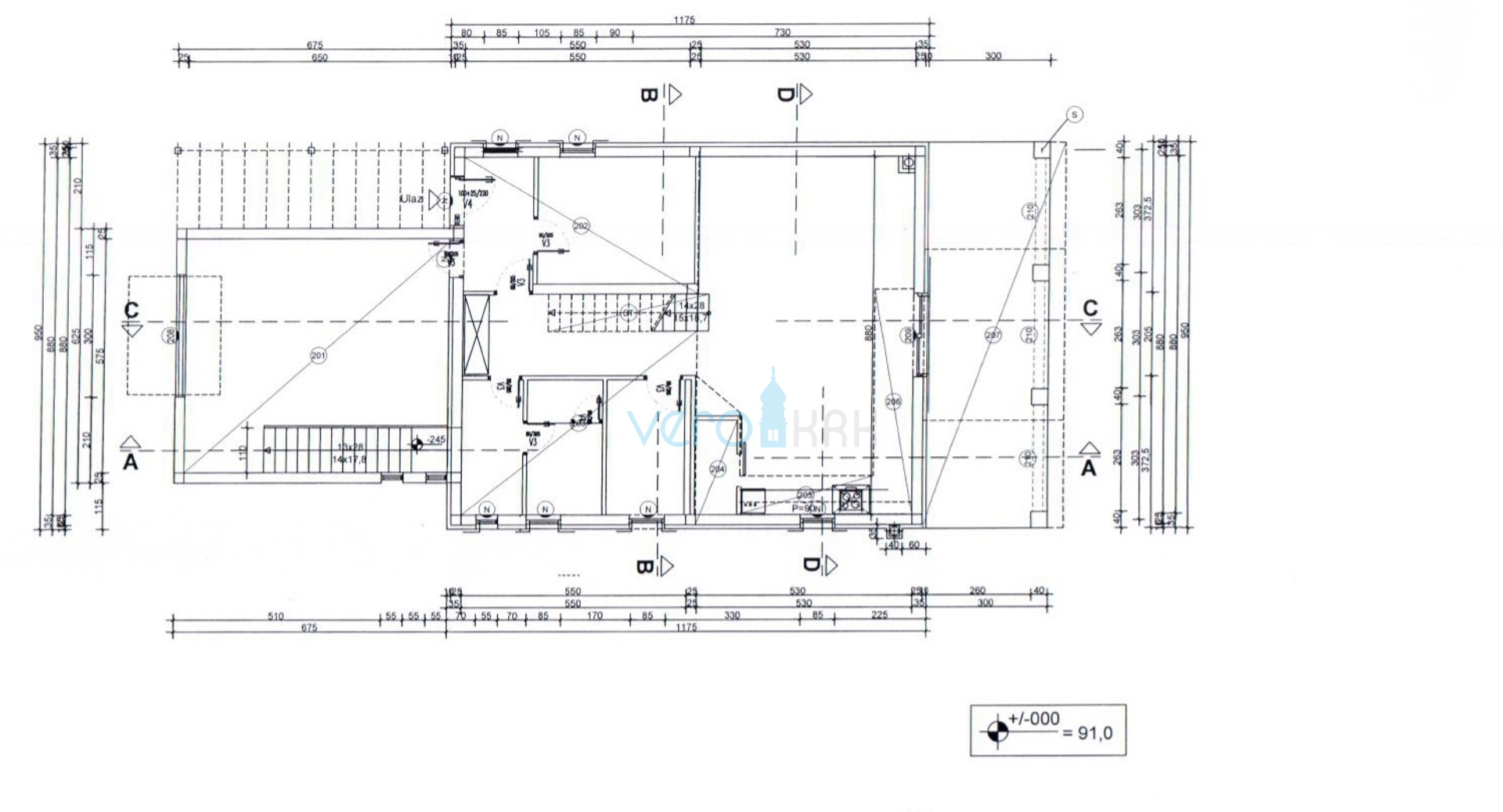 Otok Krk, Vrbnik, okolica, građevinsko zemljište 885 m2 sa građevinskom dozvolom, prodaja