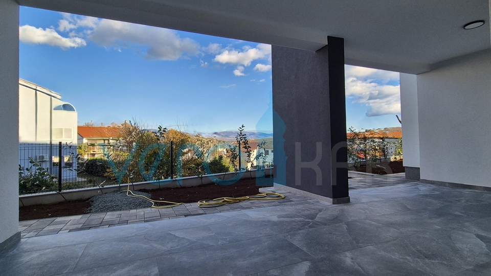 Soline Bay, island of Krk, new building, two-bedroom apartment on the ground floor, terrace, garden, view, for sale