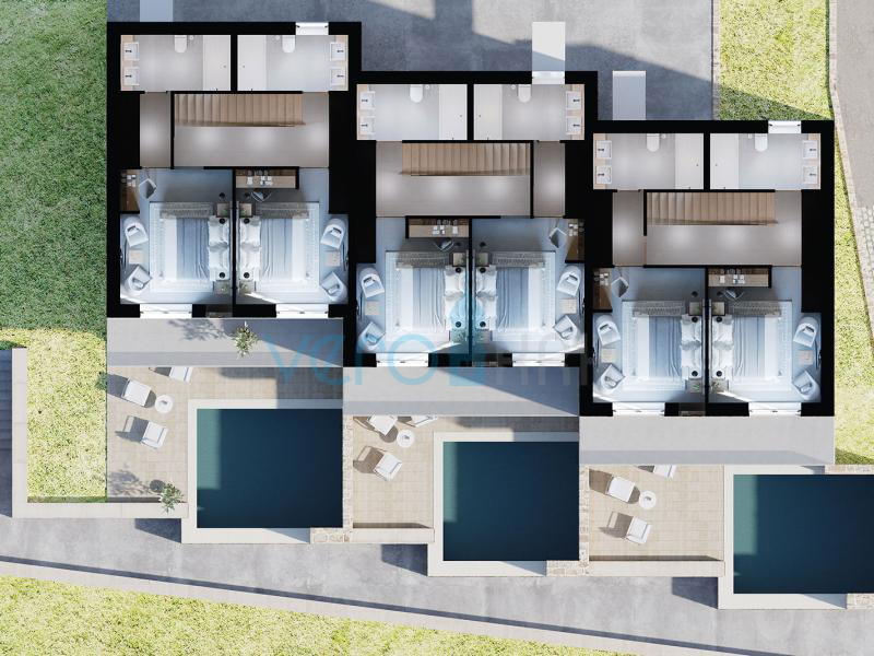 Otok Krk, Grad Krk, bliža okolica, kompleks tri vile u nizu sa bazenima na odličnoj lokaciji, pogled na more, prodaja