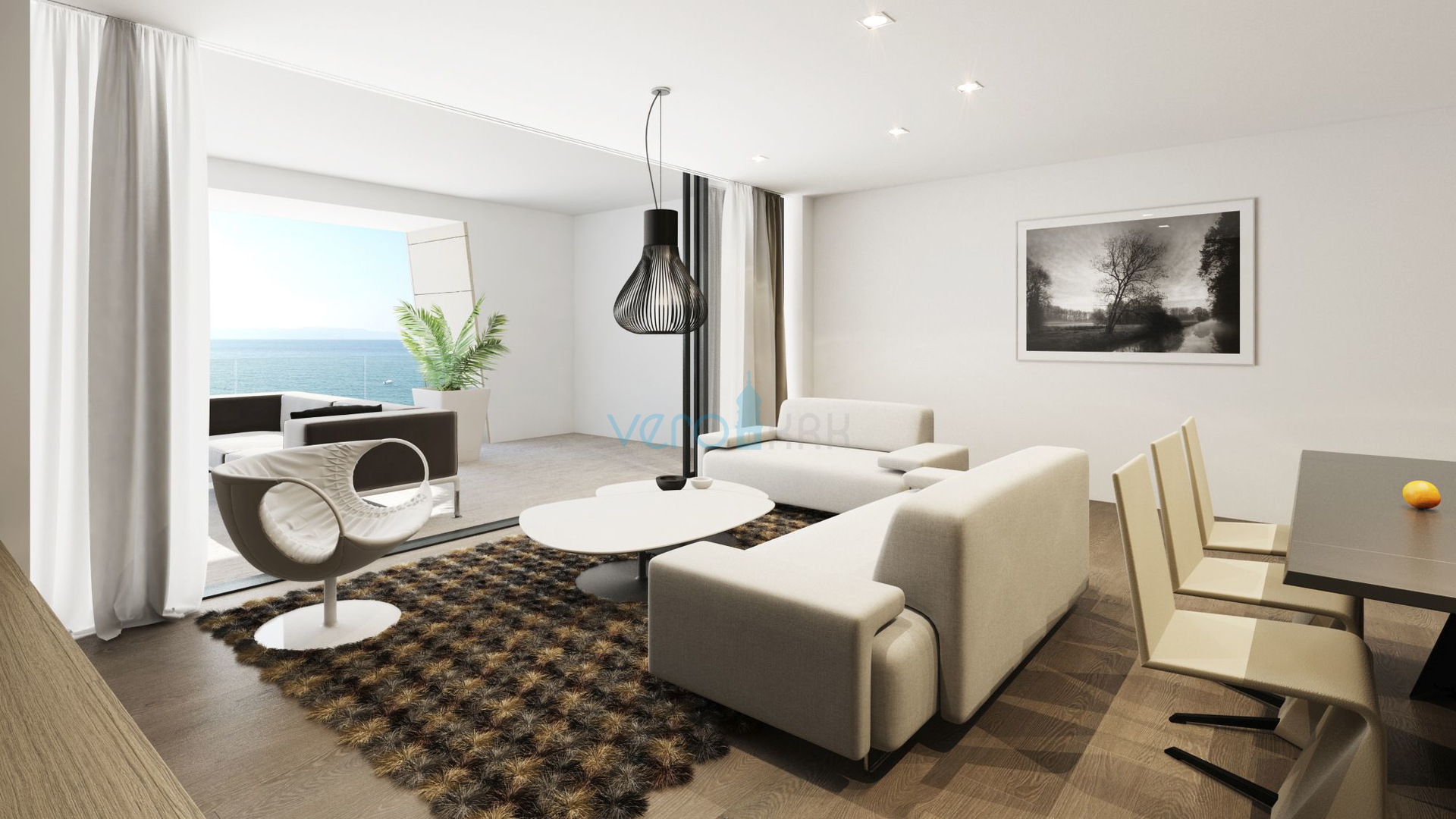 Malinska, luxury apartment with pool, view, garden, 80m to the sea, for sale