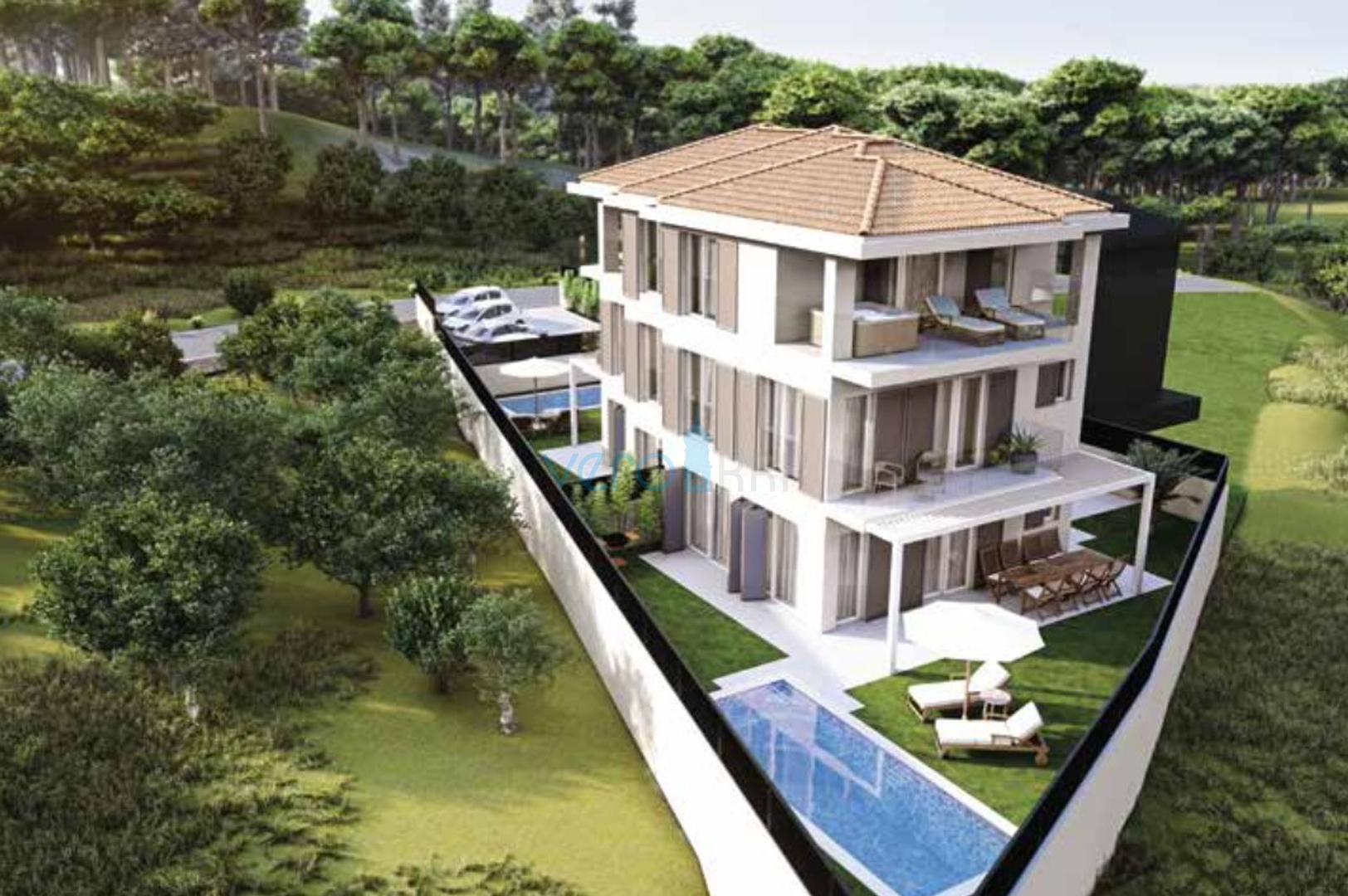 Otok Krk, Uvala Soline, dvojna kuća u izgradnji,pogled, prodaja