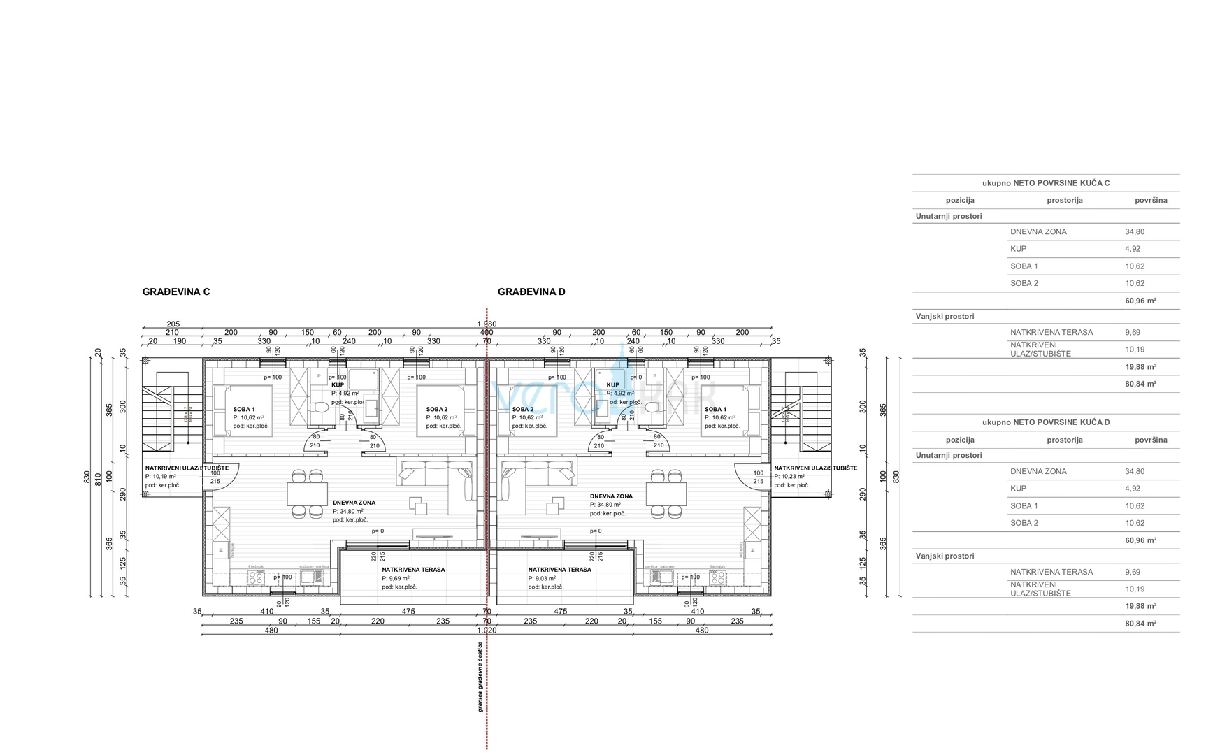 Soline Bay, Čižići, two-bedroom apartment on the upper floor, newly built, sea view, for sale