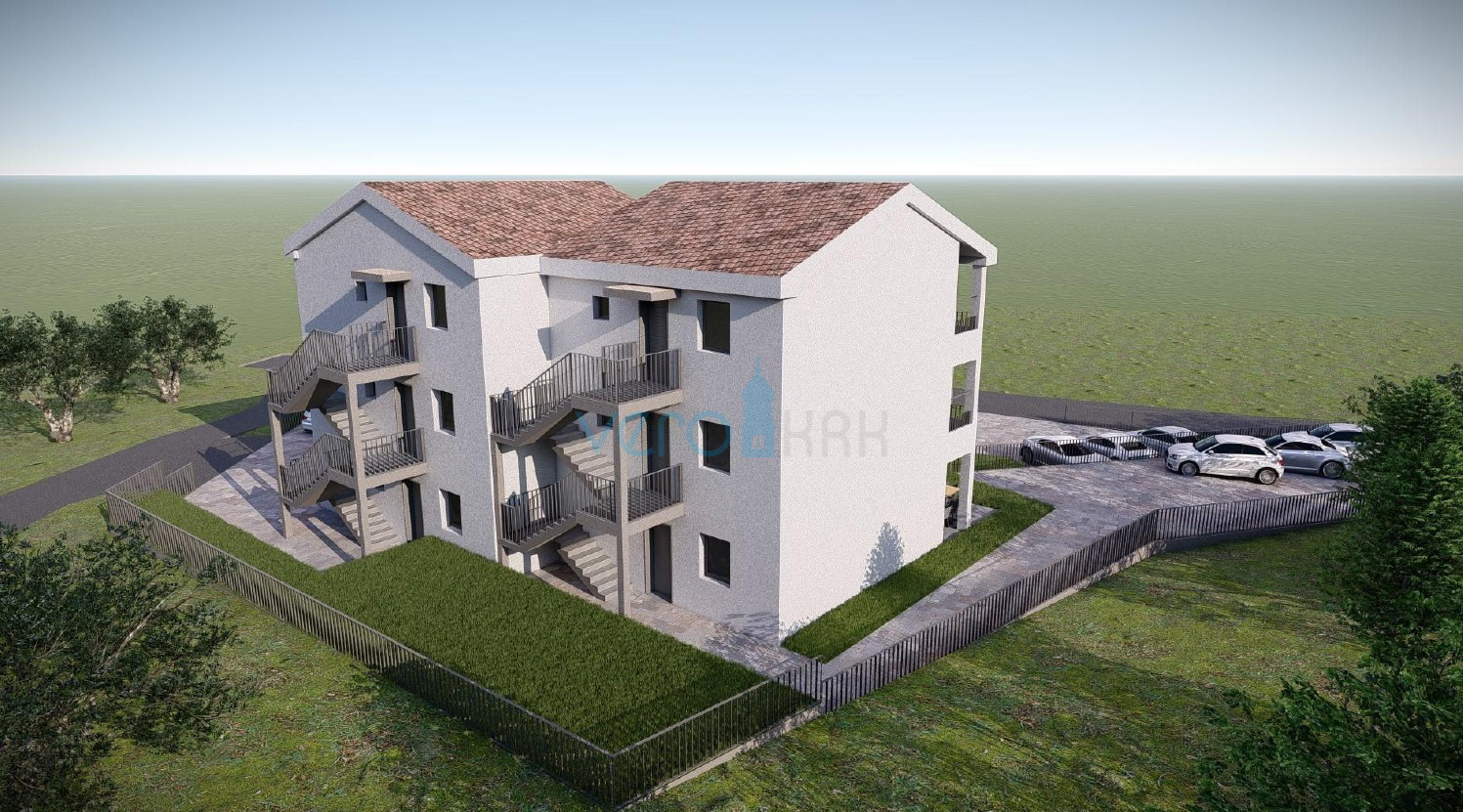 Uvala Soline, otok Krk, dvosoban stan na katu, pogled, novogradnja, prodaja