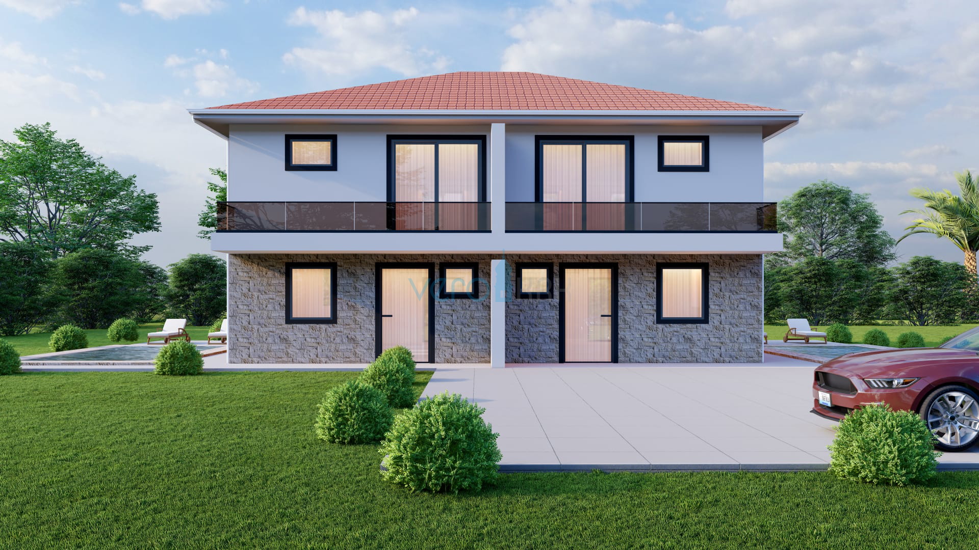 Malinska, otok Krk, nova dvojna kuća, pogled na more, prodaja