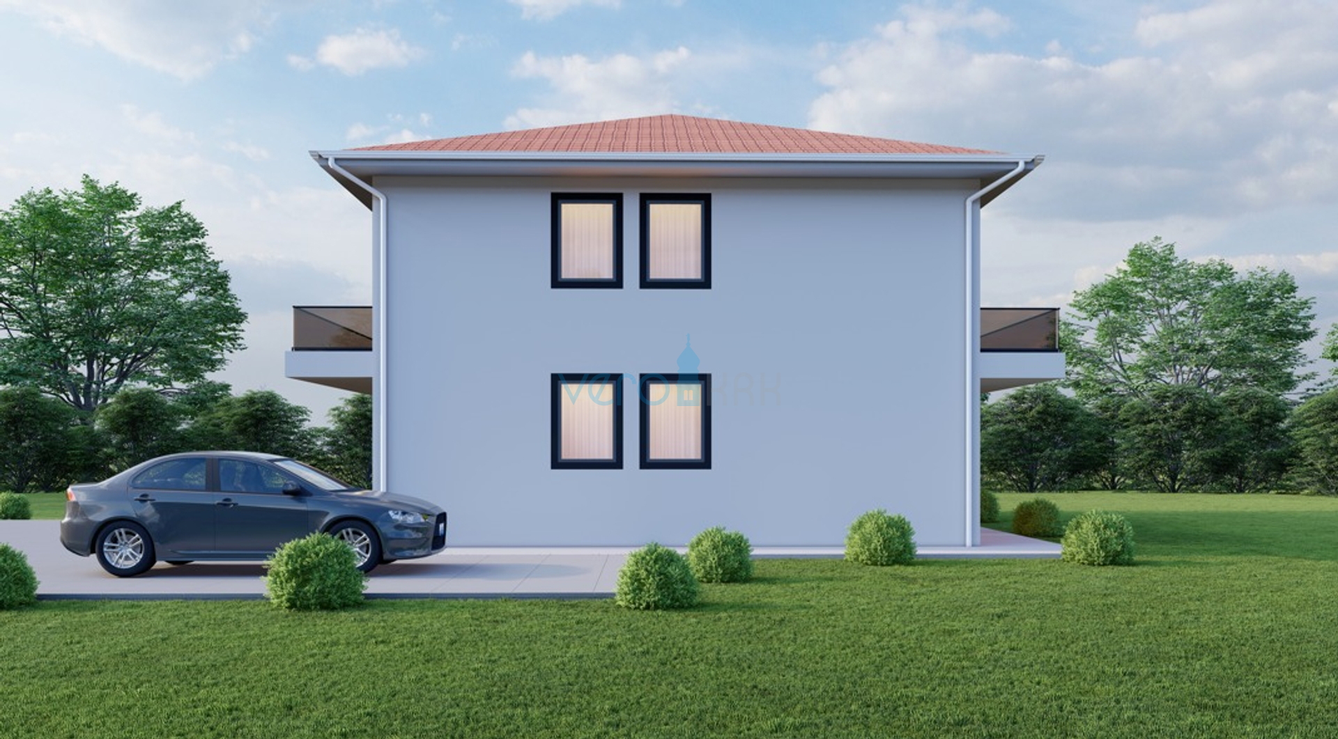 Malinska, otok Krk, nova dvojna kuća, pogled na more, prodaja