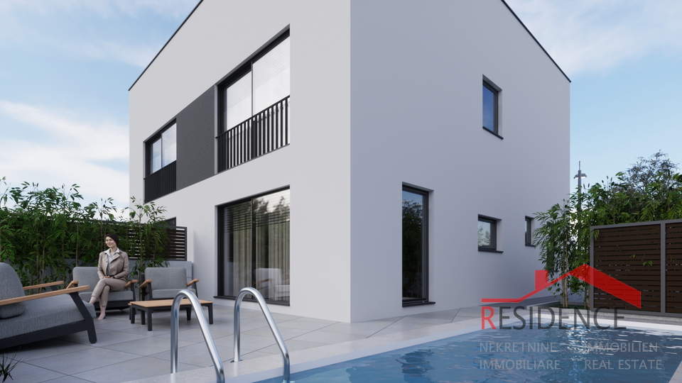 Peroj, new building, duplex house with pool, sea view