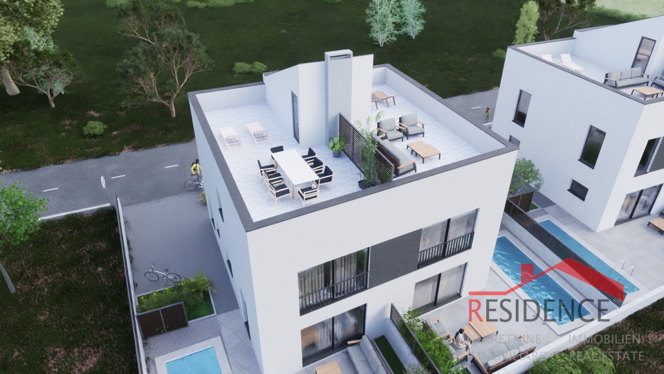 Peroj, new building, duplex house with pool, sea view