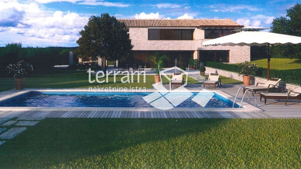 Istria, Tinjan, building plot 573m2 with building permit for a house with a swimming pool for sale