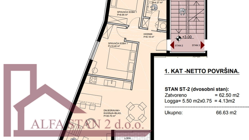 Podstrana, Grljevac,Stan 2S+DB za prodaju, 253.194€