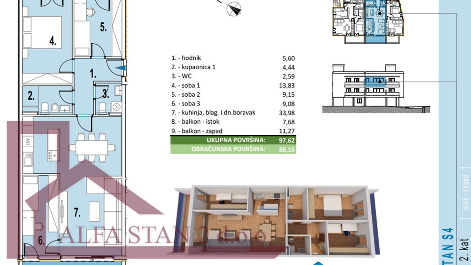 Podstrana, Strožanac, trosoban stan +DB za prodaju 350 510 €