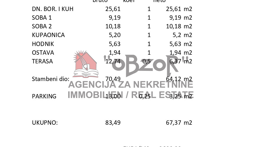 POVLJANA - Dvosobno stanovanje (S6) 67,37 m2 - NOVOGRADNJA