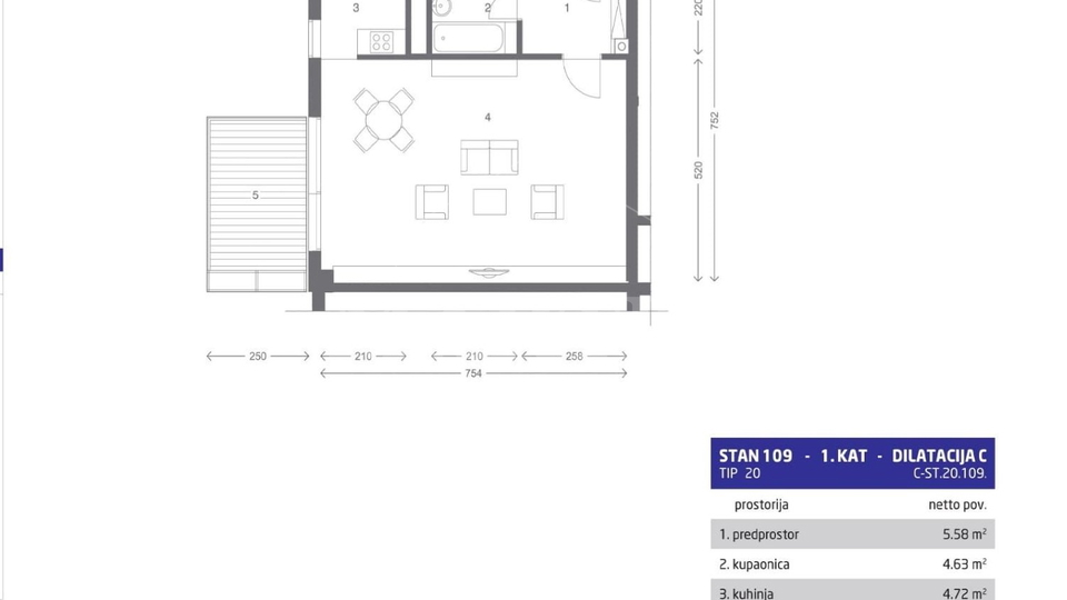 Apartment, 58 m2, For Sale, Novi Zagreb - Istok - Bundek