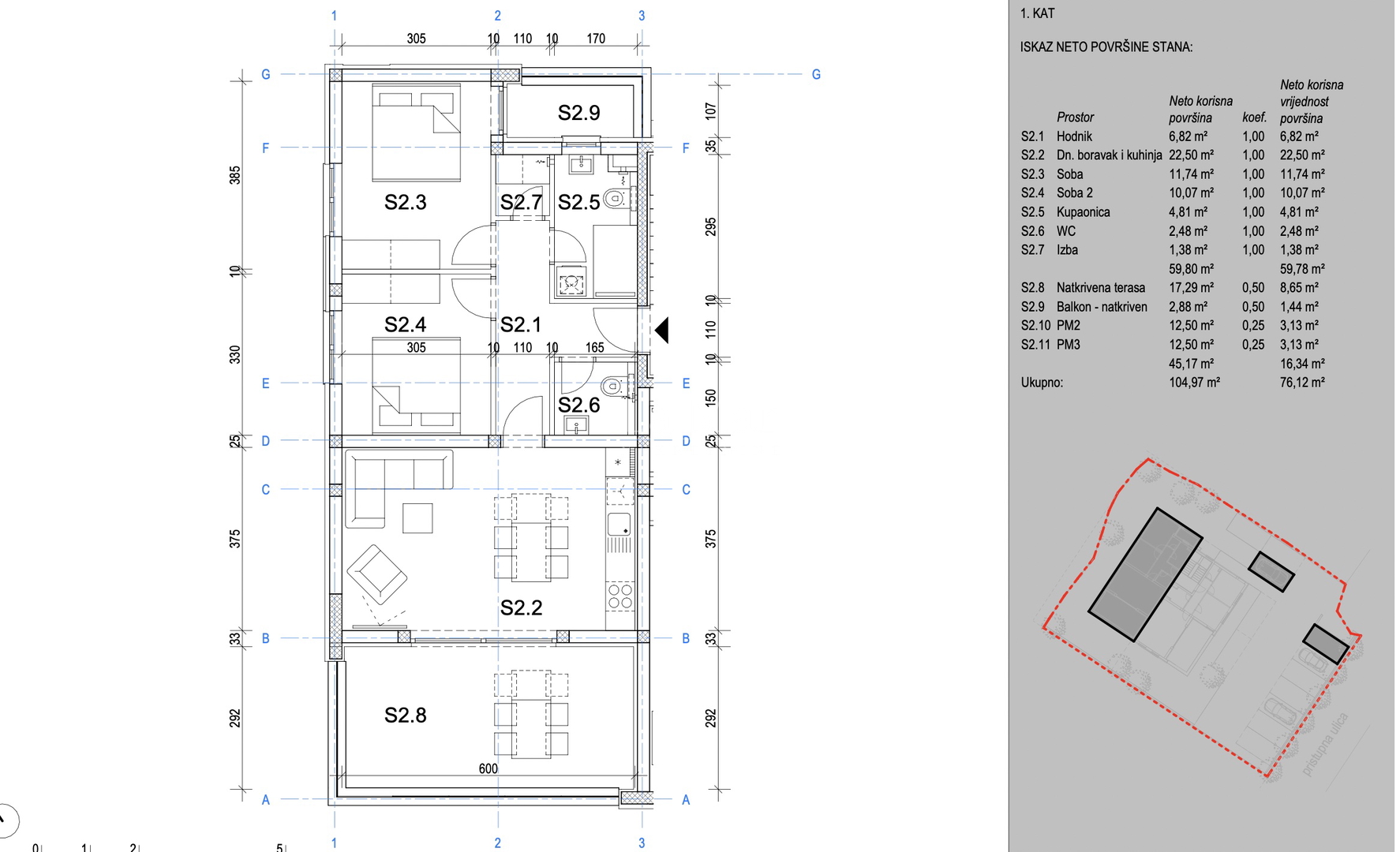 EKSKLUZIVNO! Novogradnja u Novalji s pogledom na more -S2- 76,12 m2 - I kat
