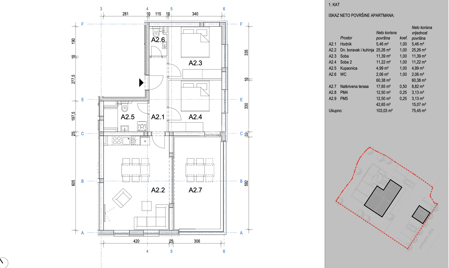 EKSKLUZIVNO! Novogradnja u Novalji s pogledom na more -A2- 75,45 m2 - I kat