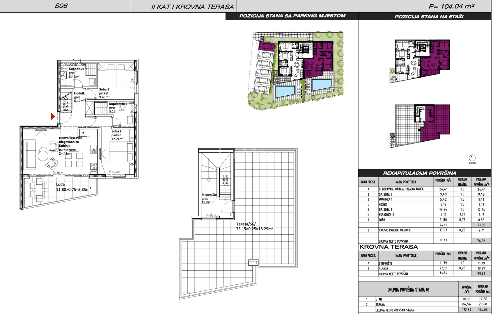 SUKOŠAN- Luksuzni stanovi prvi red do mora - 3S stan- 2.kat- 104,04 m2