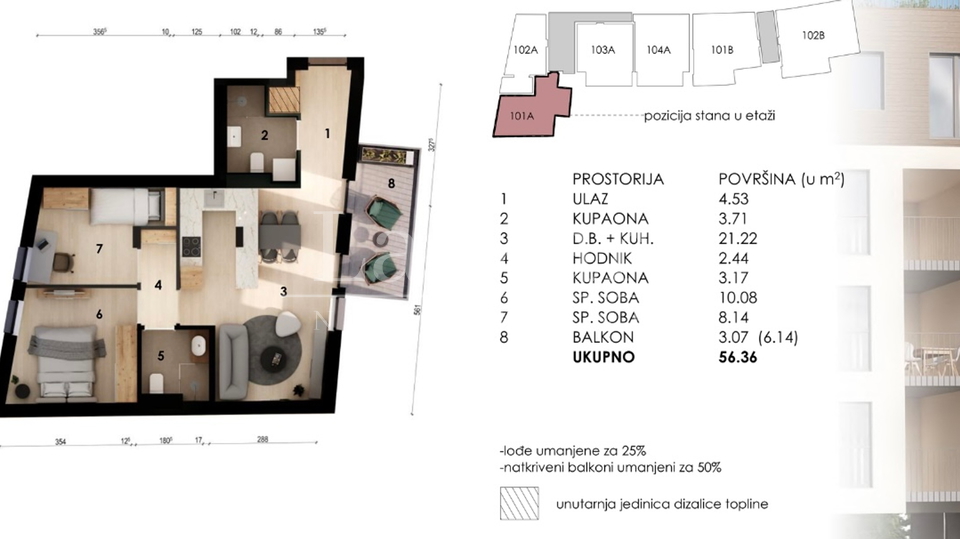 NOVOGRADNJA - Črnomerec, Kustošija - 3S (56,36 m2) + VPM ( 3.942,5€ - 4.150 €)