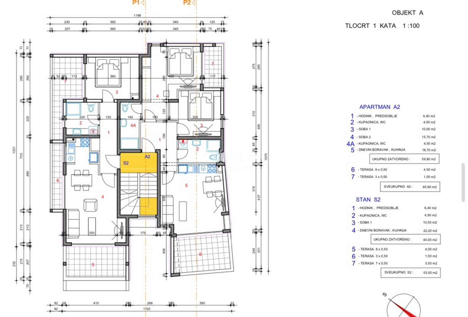 Novalja - namještena NOVOGRADNJA  s  pogledom na more - S2 - I. kat- 56.75 m2- 210.000€