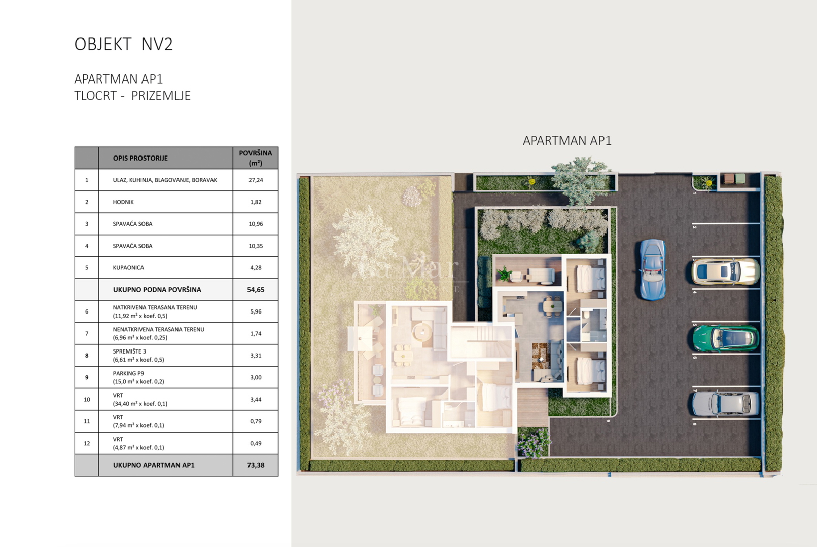 Luksuzni stanovi u centru Novalje - NOVOGRADNJA - Novi projekt - AP 1 -prizemlje (73,38 m2)