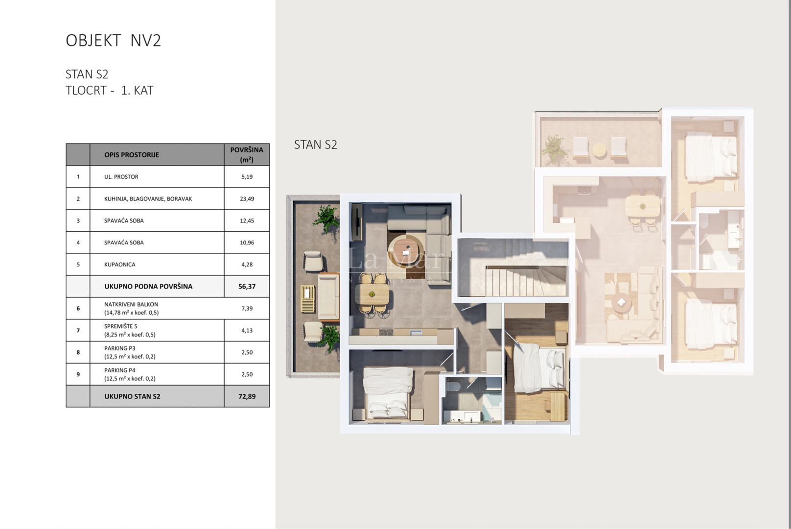 Luksuzni stanovi u centru Novalje - NOVOGRADNJA - Novi projekt - S2 - I. KAT (72,89  m2)