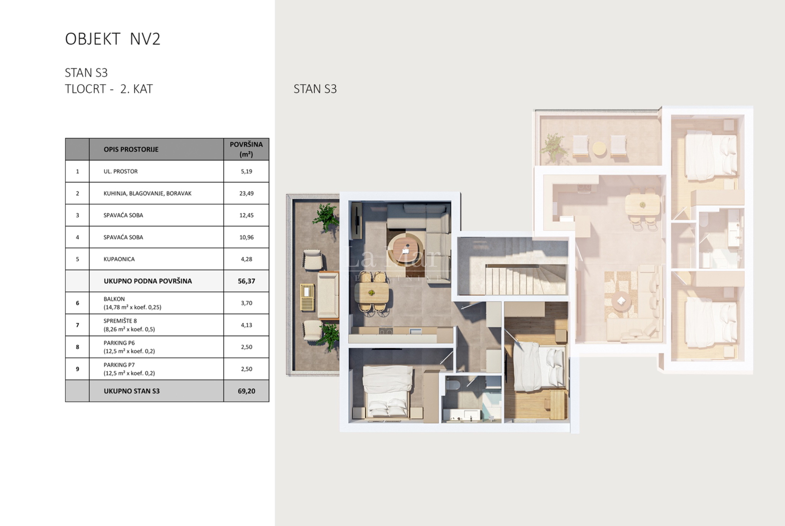 Luksuzni stanovi u centru Novalje - NOVOGRADNJA - Novi projekt - S3 - II. KAT (69,20 m2)