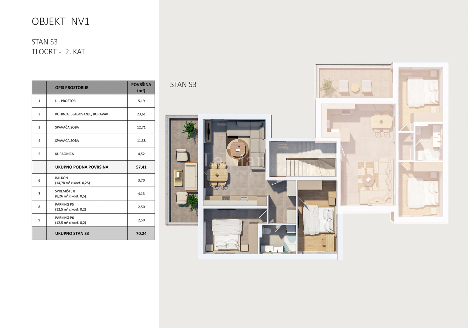 Luksuzni stanovi u centru Novalje - NOVOGRADNJA - Novi projekt - S3 - II. KAT (70,24 m2)