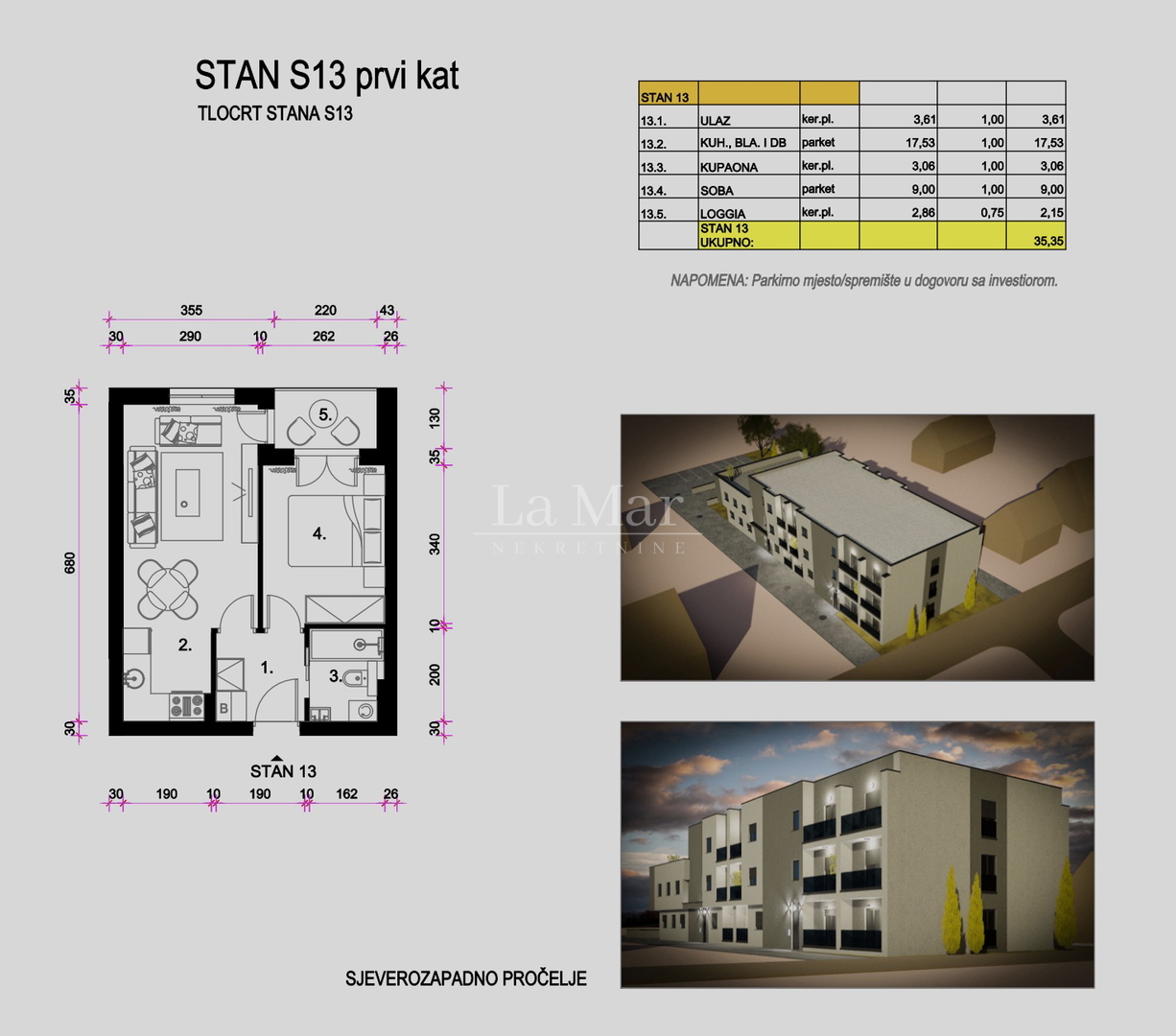 Resnik - Novogradnja- S13 stan na I.katu - 35,35 m2