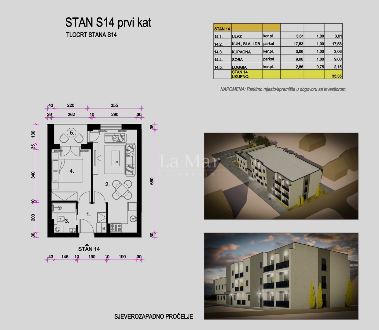 Resnik - Novogradnja- S14 stan na I.katu - 35,35 m2