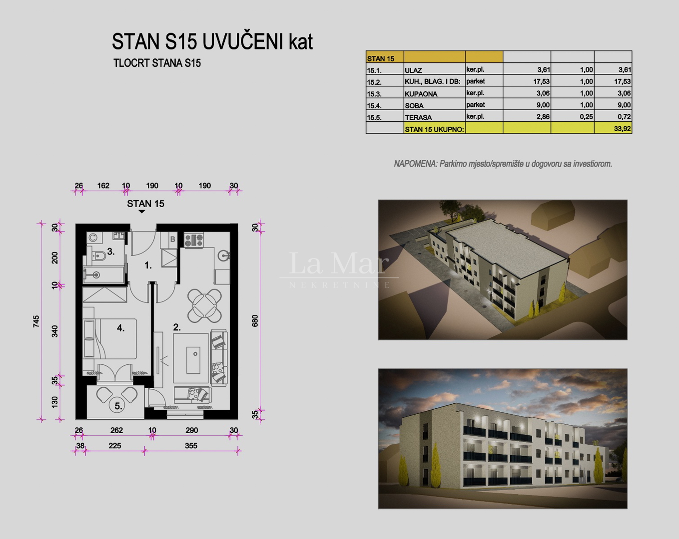 Resnik - Novogradnja- S15 stan na uvučenom katu - 33,92 m2