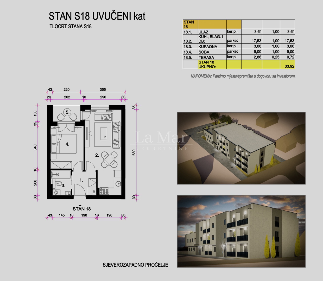 Resnik - Novogradnja- S18 stan na uvučenom katu - 33,92 m2