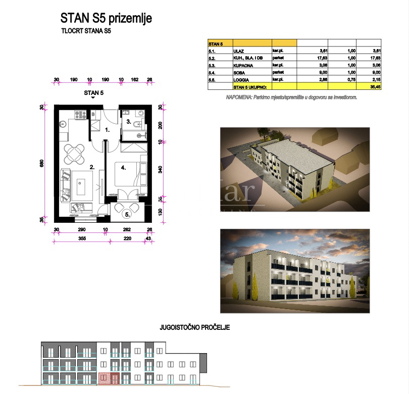 Resnik - Novogradnja- S5 stan u prizemlju - 35,45 m2